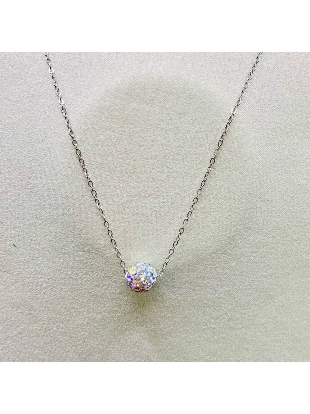 Harriet Ave Silver Tone Iridescent Rhinestone Bead Necklace NWT